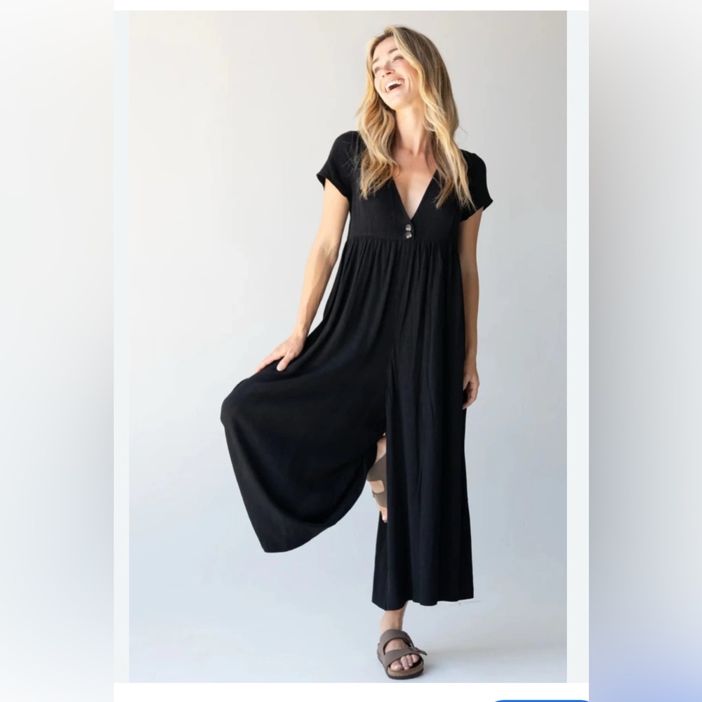 NATURAL LIFE Black Wide Leg Jumpsuit with Flutter Sleeves